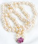 Cultured Pearl, Pink Sapphire, 14K White Gold Necklace