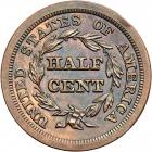 Coronet Head Half Cent 1849 Large Date Proof Breen 2-D Cohen-1 R8 (as a proof). PCGS PF64 - 2