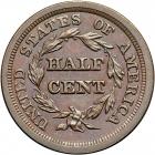 Coronet Head Half Cent 1849 Large Date C-1 R2-. PCGS MS65 - 2