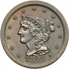 Coronet Head Half Cent 1849 Large Date C-1 R2-. PCGS MS65