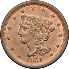 Coronet Head Half Cent 1851 C-1 R1. PCGS MS64