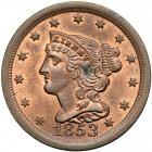 Coronet Head Half Cent 1853 C-1 R1. PCGS MS65