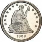 1859 Liberty Seated Quarter Dollar. NGC PF67