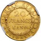 Italian States - Piedmont. 20 Francs, L'AN 9 (1800). AU50 - 2