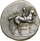 Calabria, Taras. Silver Nomos (6.5 g), ca. 280-272 BC. Zo, Neyme, and Poly, magistrates.. VF