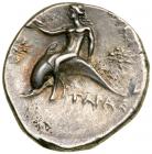 Calabria, Taras. Silver Nomos (6.5 g), ca. 280-272 BC. Zo, Neyme, and Poly, magistrates.. VF - 2