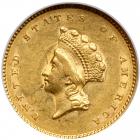 1855 $1 Gold Indian. NGC AU55