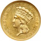 1857 $3 Gold. PCI AU50