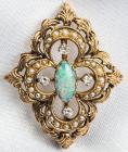 Opal, Diamond, Cultured Pearl, 14K Yellow Gold Floral Design Brooch/Pendant