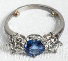 Lady's Vintage Sapphire, Diamond, Platinum 3 Stone Ring