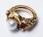 Lady's Cultured Pearl, Diamond, 14K Yellow Gold Ring & Jacket Suite