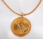 $20 US Liberty Gold Coin Pendant & 14K Yellow Gold Chain