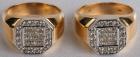 Pair of Gent's Diamond, 14K Yellow Gold Rings