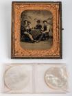 Poker Game Tintype and Two Mother-of-Pearl Poker Chips