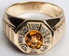 Gent's Citrine, Diamond, 14K Yellow Gold Ring