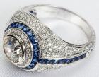 Lady's Art Deco Style Diamond, Sapphire, 18K White Gold Ring