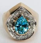 Lady's Blue Topaz, Diamond, 14K Yellow Gold Ring