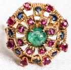 Lady's Emerald, Ruby, Sapphire, 14K Yellow Gold Dome Ring