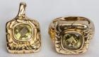 Greenish Quartz, 14K Yellow Gold Ring & Pendant Suite