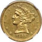 1842-D $5 Liberty. Small date. NGC AU53