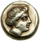 Lesbos, Mytilene. Electrum Hekte (2.5 g), ca. 377-326 BC.. VF - 2