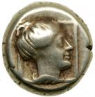 Lesbos, Mytilene. Electrum Hekte (2.6 g), ca. 377-326 BC.. VF - 2