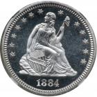 1884 Liberty Seated Quarter Dollar. NGC PF68