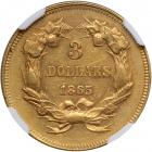 1865 $3 Gold. NGC AU55 - 2