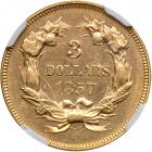 1857 $3 Gold. NGC AU58 - 2