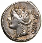 L. Cassius Caecianus. Silver Denarius (3.9 g), 102 BC. VF