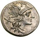 Anonymous. Silver Denarius (4.09 g), 143 BC. AU