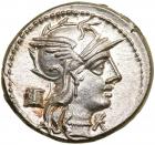 M. Marcius Mn.f. Silver Denarius (3.93 g), 134 BC. MS