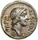 Q. Sicinius and C. Coponius. Silver Denarius (3.70 g), 49 BC.. AU