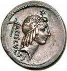 L. Valerius Acisculus. Silver Denarius (3.54 g), 45 BC.. EF