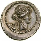 P. Clodius M.f. Turrinus. Silver Denarius (4.2 g), 42 BC.. EF