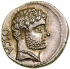 Cn. Domitius Calvinus. Silver Denarius (3.86 g), 39 BC.. AU