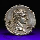 Gaius Caligula, with Divus Augustus. Silver Denarius (3.77 g), AD 37-41.. EF - 2