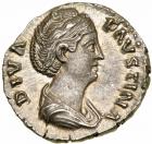 Diva Faustina I. Silver Denarius (3.5 g), died AD 140/1.. AU