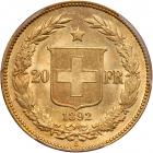 Switzerland. 20 Francs, 1892-B. PCGS MS63 - 2