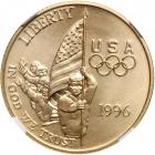 1996-W 100th Olympics Flag Bearer $5 Gold. NGC MS70