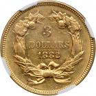 1882 $3 Gold. NGC AU55 - 2