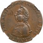 1766 William Pitt Halfpenny Token in Copper Breen-251. NGC AU55