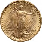 1908 $20 St. Gaudens. No motto. NGC MS62