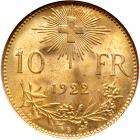 Switzerland. 10 Francs, 1922-B. NGC MS67 - 2