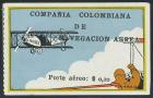 Colombia, 1920 10c flier in plane watching biplane