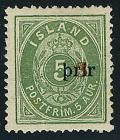 1897, large "þrir/3" on 5a green, perf 14x13½