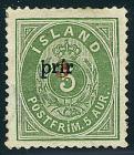 1897, small "þrir/3" on 5a green, perf 14x13½