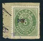 1897, small "þrir/3" on 5a green, perf 14x13½
