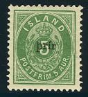 1897, small "þrir" on 5a green, perf 12.75