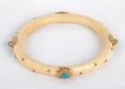 Antique Ivory, Turquoise & 14K Yellow Gold Bangle Bracelet